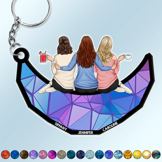 Besties Friends Sisters Sitting On The Moon - Personalized Cutout Acrylic Keychain