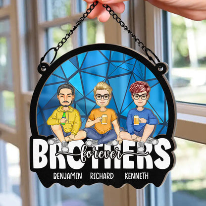 Cartoon Besties Friends Sitting Together - Personalized Window Hanging Suncatcher Ornament