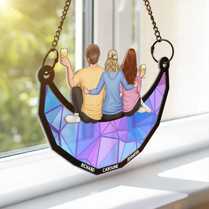 Gift For Bestie, Gift For Brothers, Sisters - Besties Friends Brothers Sisters Sitting On The Moon - Personalized Window Hanging Suncatcher Ornament