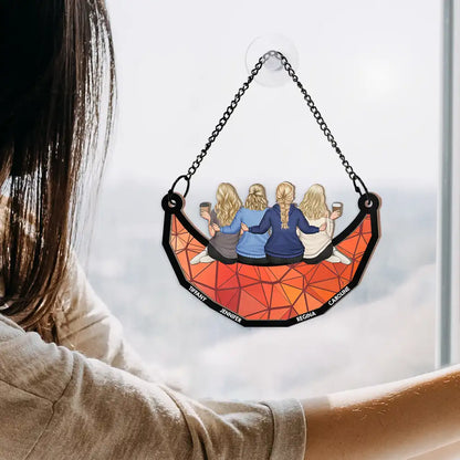 Gift For Bestie, Gift For Brothers, Sisters - Besties Friends Brothers Sisters Sitting On The Moon - Personalized Window Hanging Suncatcher Ornament