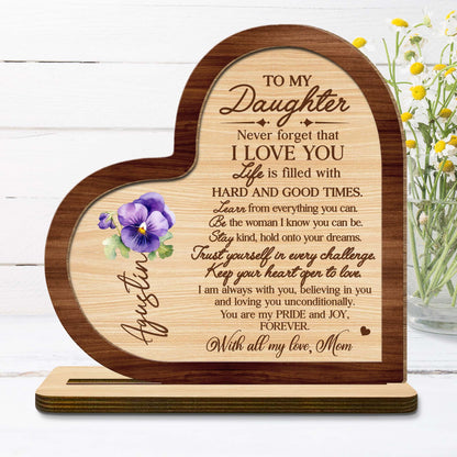 Forever Loving Message To Daughter - Personalized Custom Heart And Pansy 2-Layer Wood Plaque