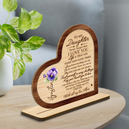 Forever Loving Message To Daughter - Personalized Custom Heart And Pansy 2-Layer Wood Plaque