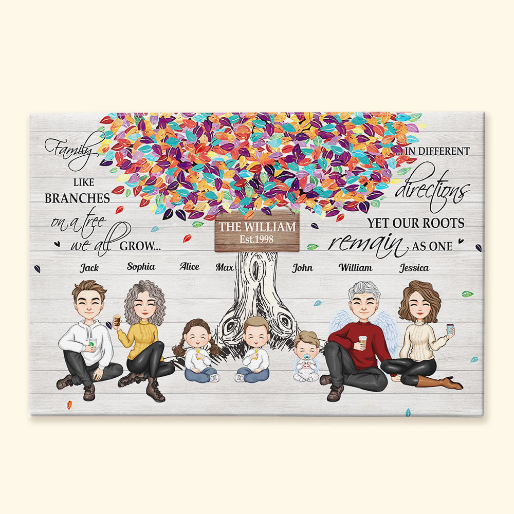 Heartfelt Family Tree Canvas: Custom 'Branches, Roots As One' Wall Art