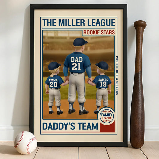 Gift For Father,Dad's Hobby,Sport Dad,Baseball,Happy - Family League Daddy's Team - Personalized Poster
