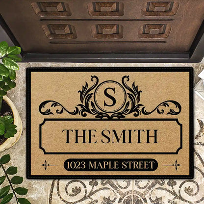 Family, Gift For Couples - Family Monogram With Address Vintage Decor - Personalised Doormat