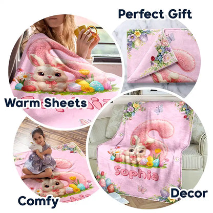 Easter,Non-Eng,Gift For Kids,Gift For Grandkids,Grandma - Grandkids,Grandpa - Grandkids,Dad - Children,Mom - Children,Happy - Faux Chenille Bunny Alphabet Letters - Personalized Fleece Blanket, Sherpa Blanket