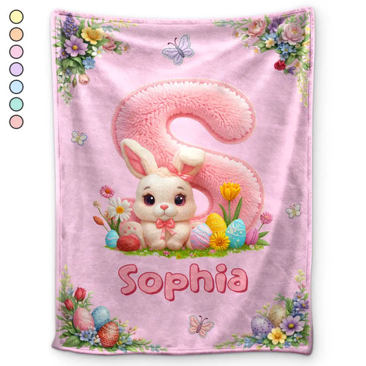 Easter,Non-Eng,Gift For Kids,Gift For Grandkids,Grandma - Grandkids,Grandpa - Grandkids,Dad - Children,Mom - Children,Happy - Faux Chenille Bunny Alphabet Letters - Personalized Fleece Blanket, Sherpa Blanket