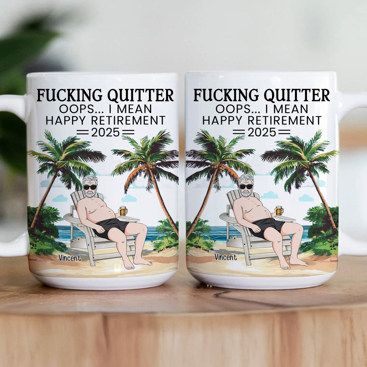 F*cking Quitter Oops I Mean Happy Retirement - Personalized Beach Scene Mug