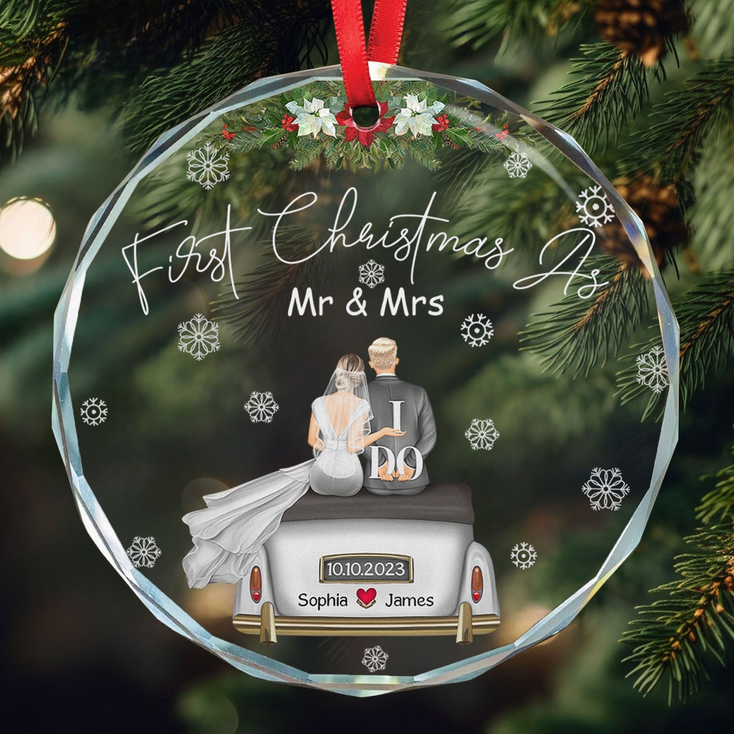 First Christmas As Mr & Mrs - Personalized Glass Ornament