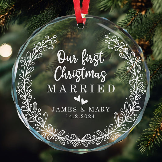Personalized 'Our First Christmas Married' Glass Ornament for Newlyweds