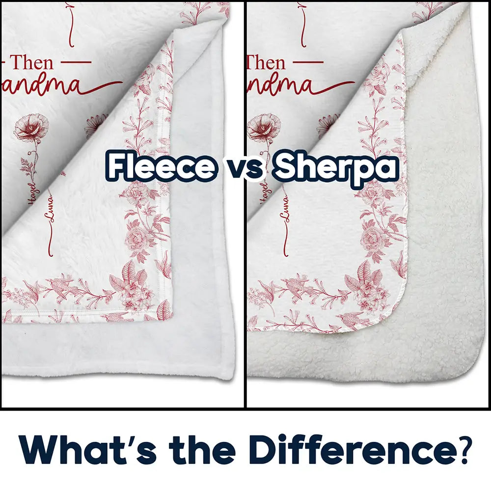 Christmas,Grandma - Grandkids,Gift For Grandma,Happy - First Mom Then Grandma Birth Month Flower Chinoiserie Toile - Personalized Fleece Blanket, Sherpa Blanket
