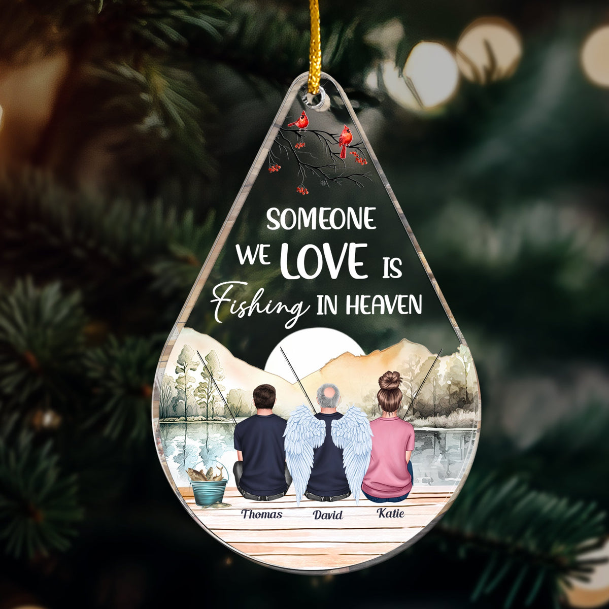 Fishing In Heaven Personalized Acrylic Ornament - Custom Memorial Keepsake Gift for Family