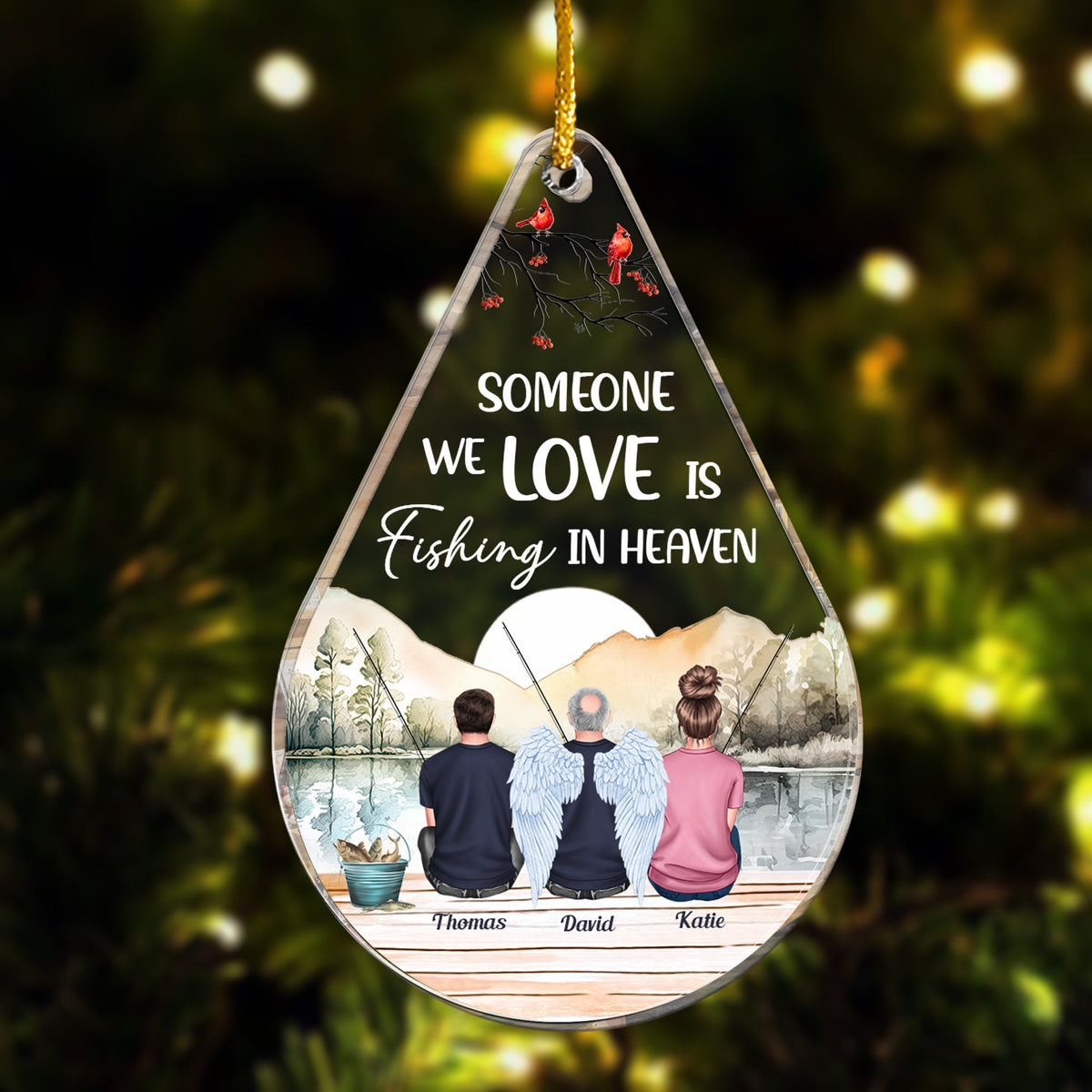 Fishing In Heaven Personalized Acrylic Ornament - Custom Memorial Keepsake Gift for Family