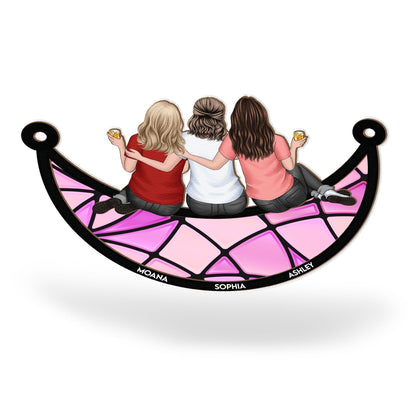 Friends, Sisters Sitting On The Moon - Personalized Window Hanging Suncatcher Ornament - Gifts For Women