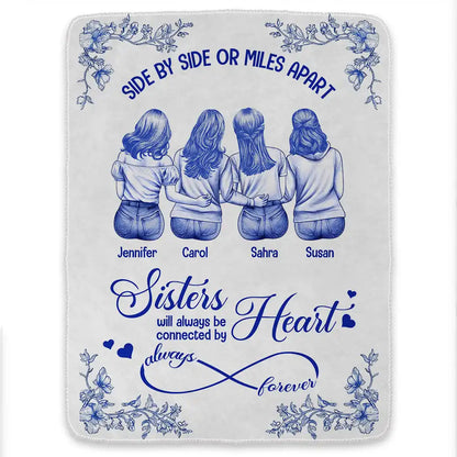 Gift For Bestie,Gift For Sisters,Gift For Women,Long Distance,Christmas,Happy - Friends Sisters Will Always Be Connected By Heart Chinoiserie Toile Besties - Personalized Fleece Blanket, Sherpa Blanket