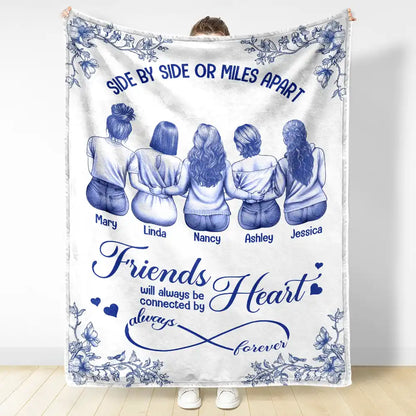 Gift For Bestie,Gift For Sisters,Gift For Women,Long Distance,Christmas,Happy - Friends Sisters Will Always Be Connected By Heart Chinoiserie Toile Besties - Personalized Fleece Blanket, Sherpa Blanket
