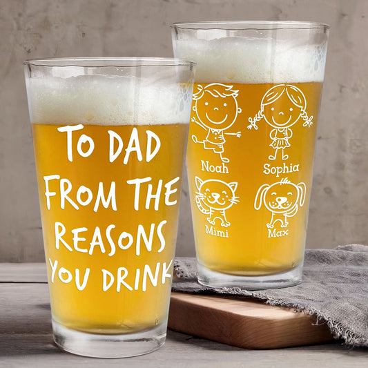 Personalized "Reasons You Drink" Beer Glass - A Special Father’s Day Gift for Dad