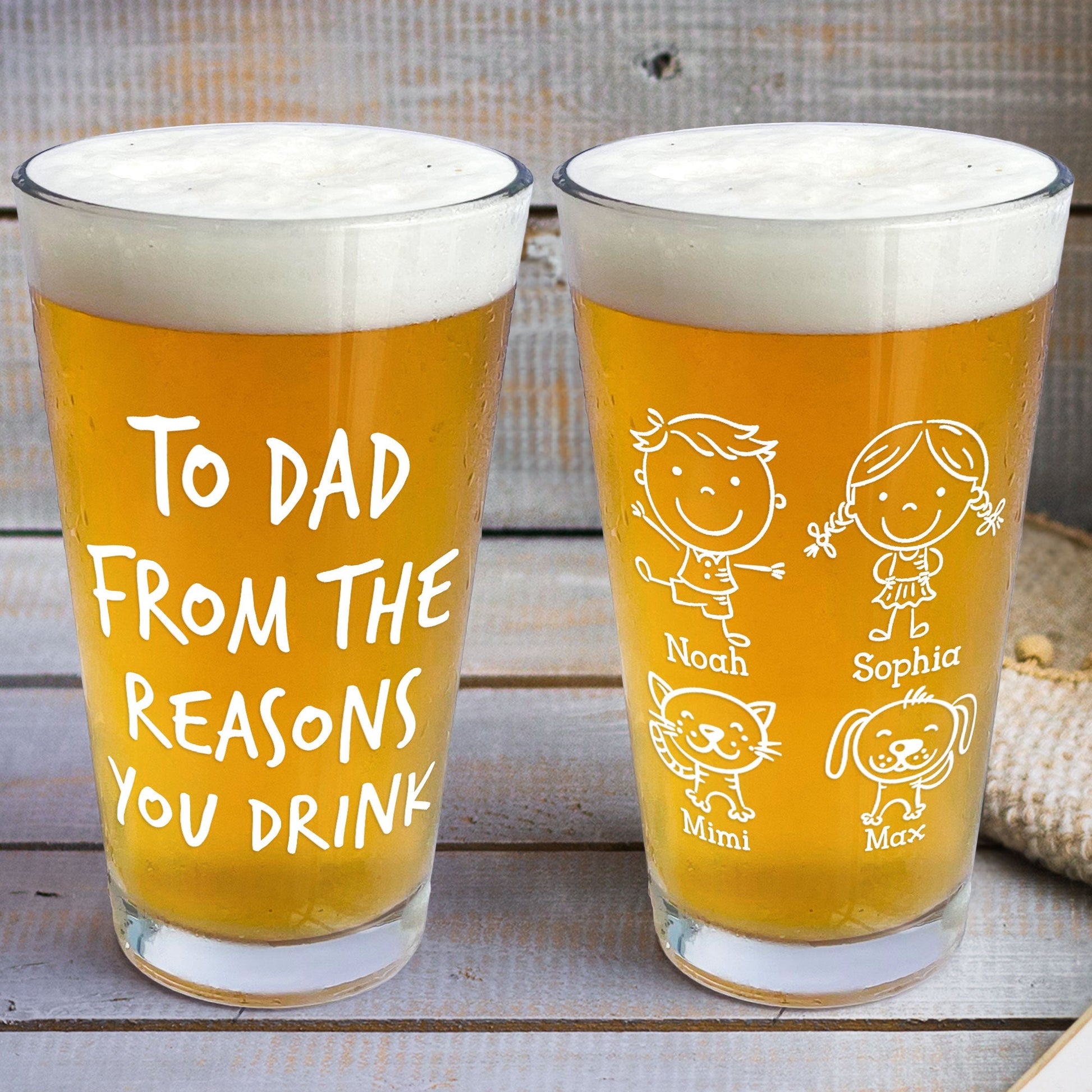 Personalized "Reasons You Drink" Beer Glass - A Special Father’s Day Gift for Dad