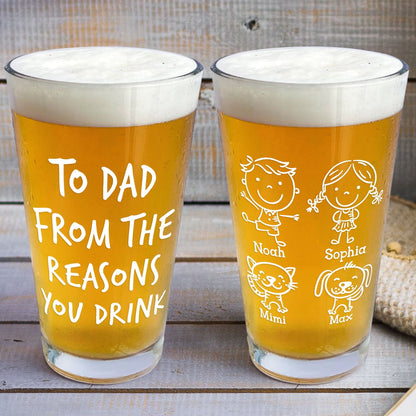 Personalized "Reasons You Drink" Beer Glass - A Special Father’s Day Gift for Dad