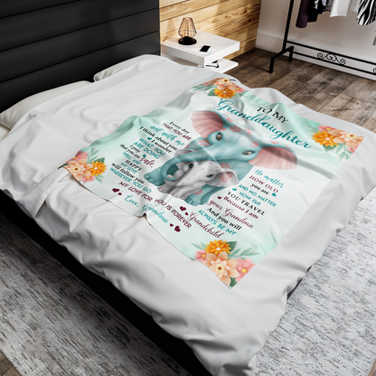 To My Granddaughter,Love & Blessings - Personalized Elephant & Flowers Blanket