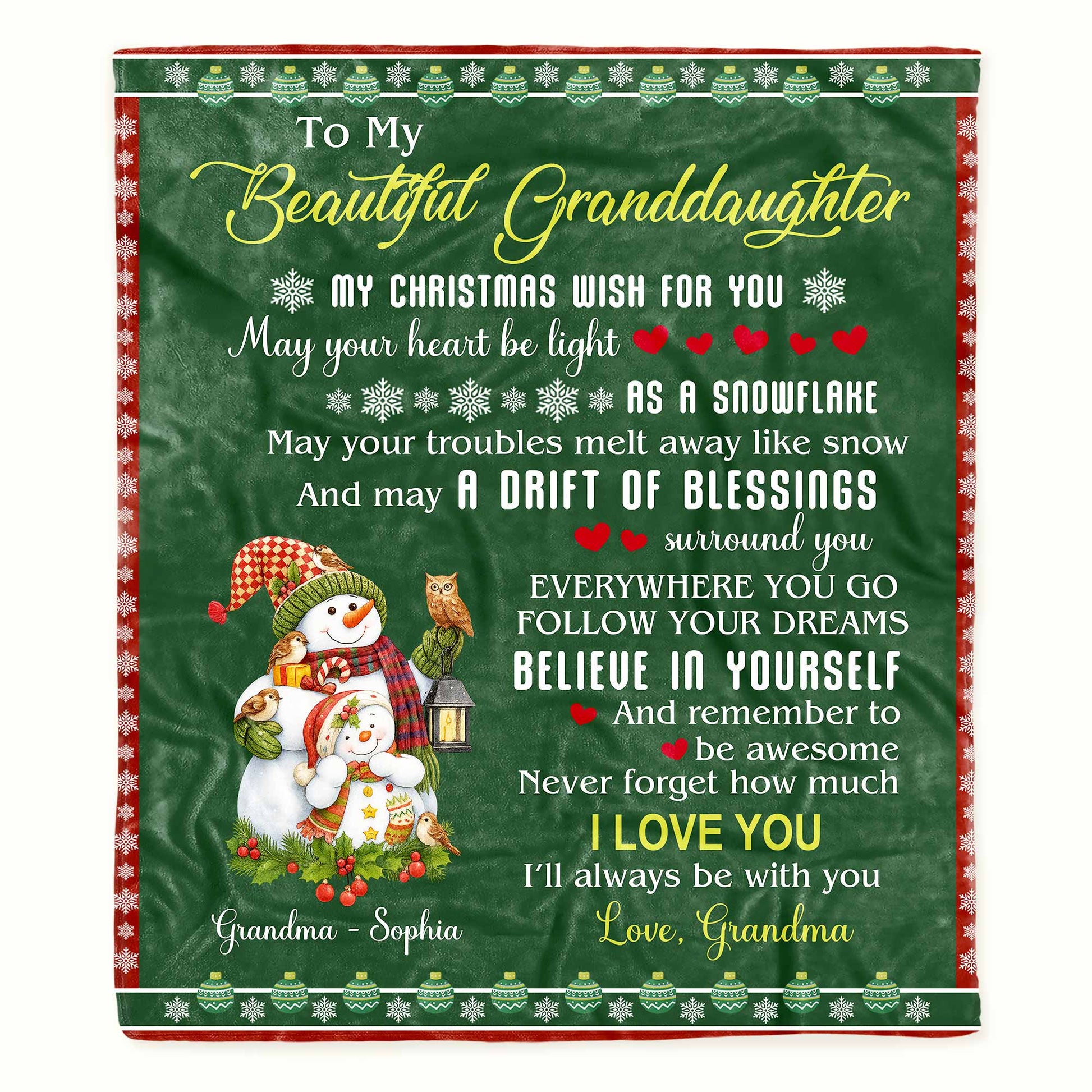 To My Beautiful Granddaughter, Christmas Wishes With Snowman