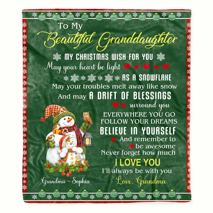 To My Beautiful Granddaughter, Christmas Wishes With Snowman