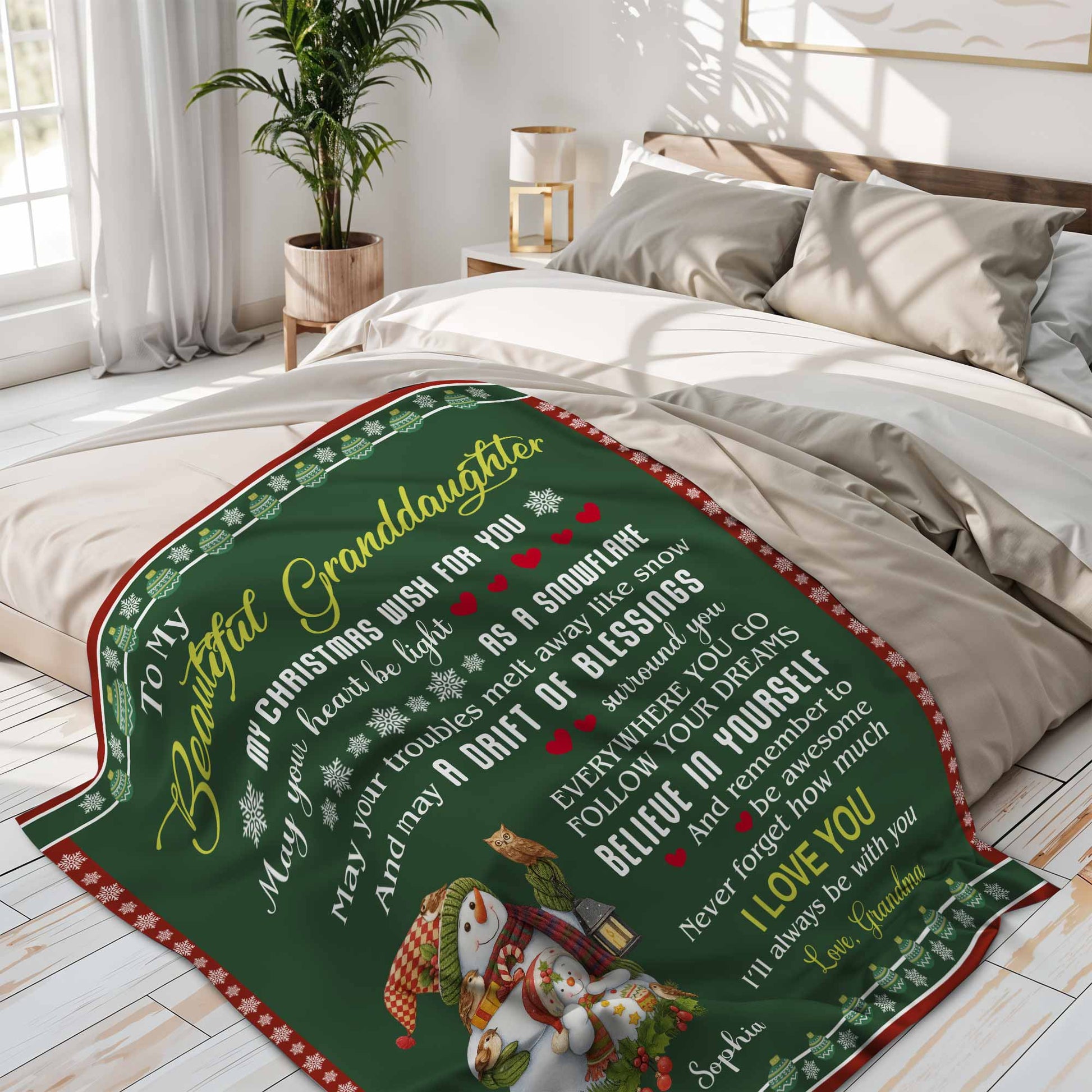 To My Beautiful Granddaughter, Christmas Wishes With Snowman