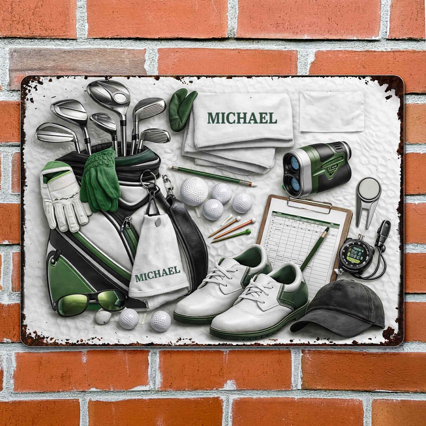 Personalized golf metal sign featuring custom name Michael with golf bag and clubs - unique gift for golfers image 9