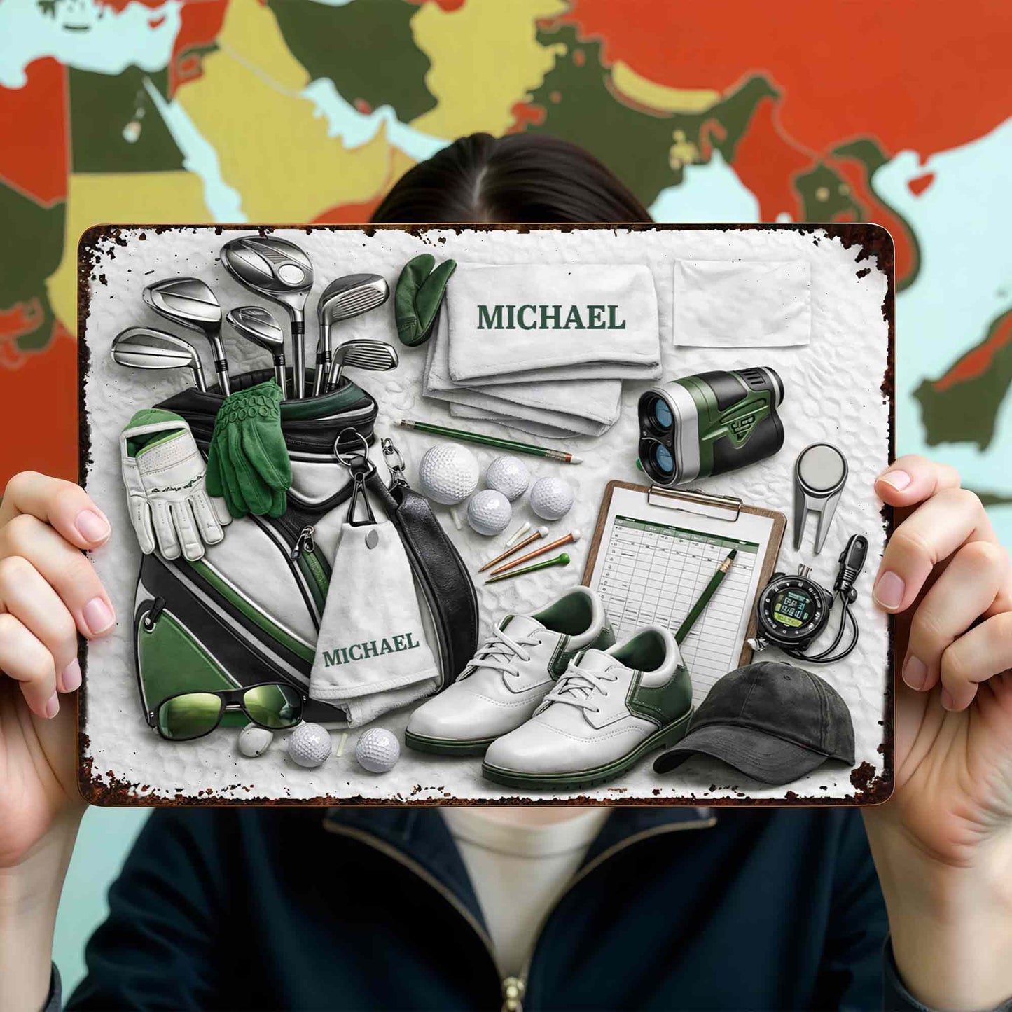 Personalized golf metal sign featuring custom name Michael with golf bag and clubs - unique gift for golfers image 6