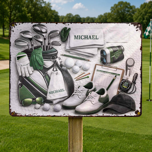 Personalized golf metal sign featuring custom name Michael with golf bag and clubs - unique gift for golfers