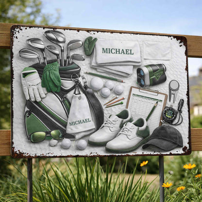 Personalized golf metal sign featuring custom name Michael with golf bag and clubs - unique gift for golfers image 7