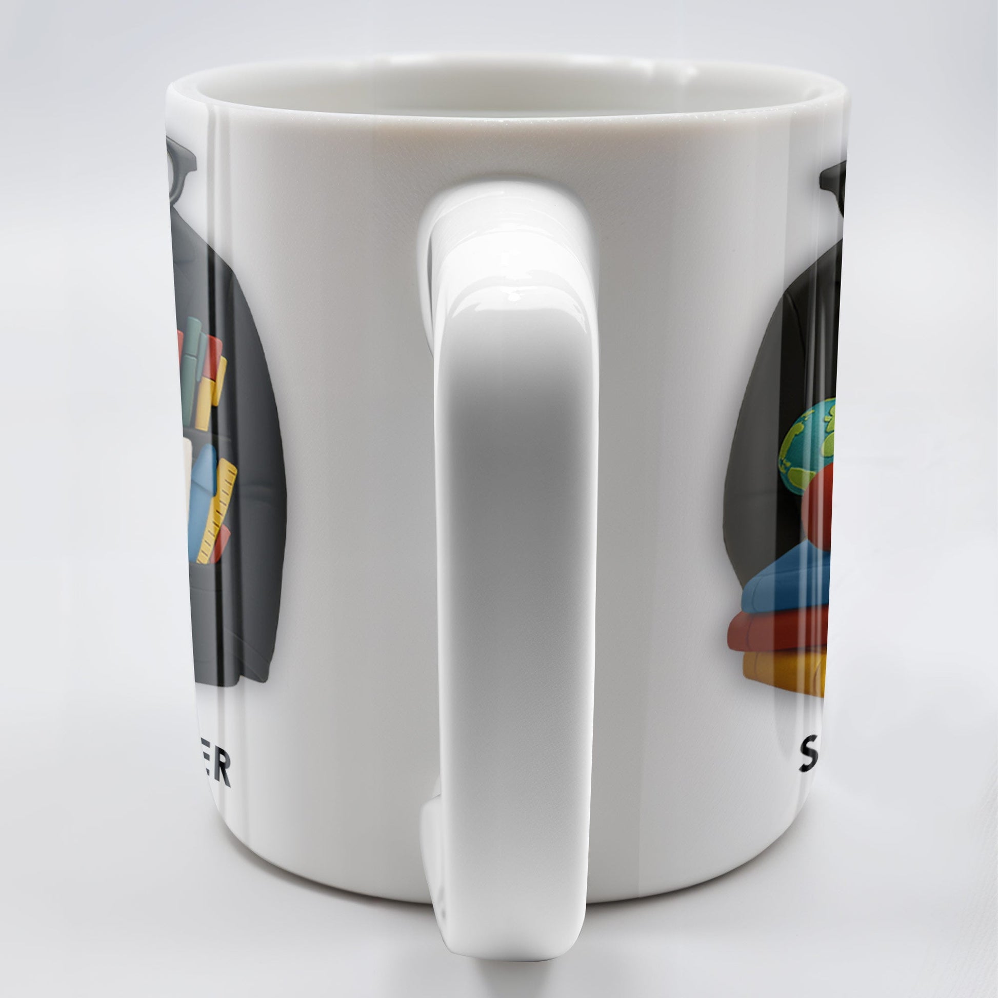 Personalized Teacher Coffee Mug - Featuring Glasses, Books, Apple, Markers & Lab Coat