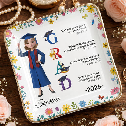 God Has Great Plans In Store For You - Personalized Jewelry Dish - Graduation Girl