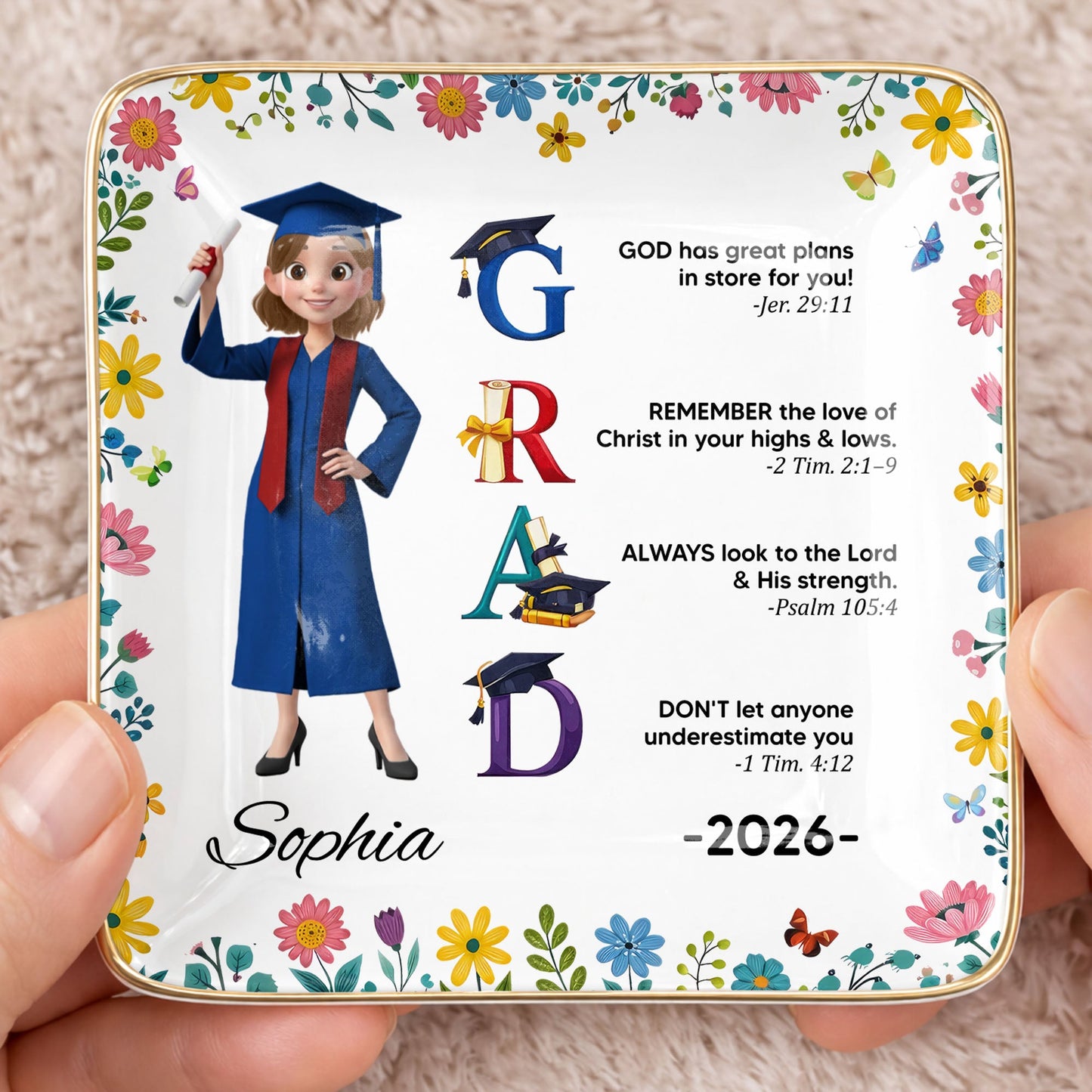 God Has Great Plans In Store For You - Personalized Jewelry Dish - Graduation Girl
