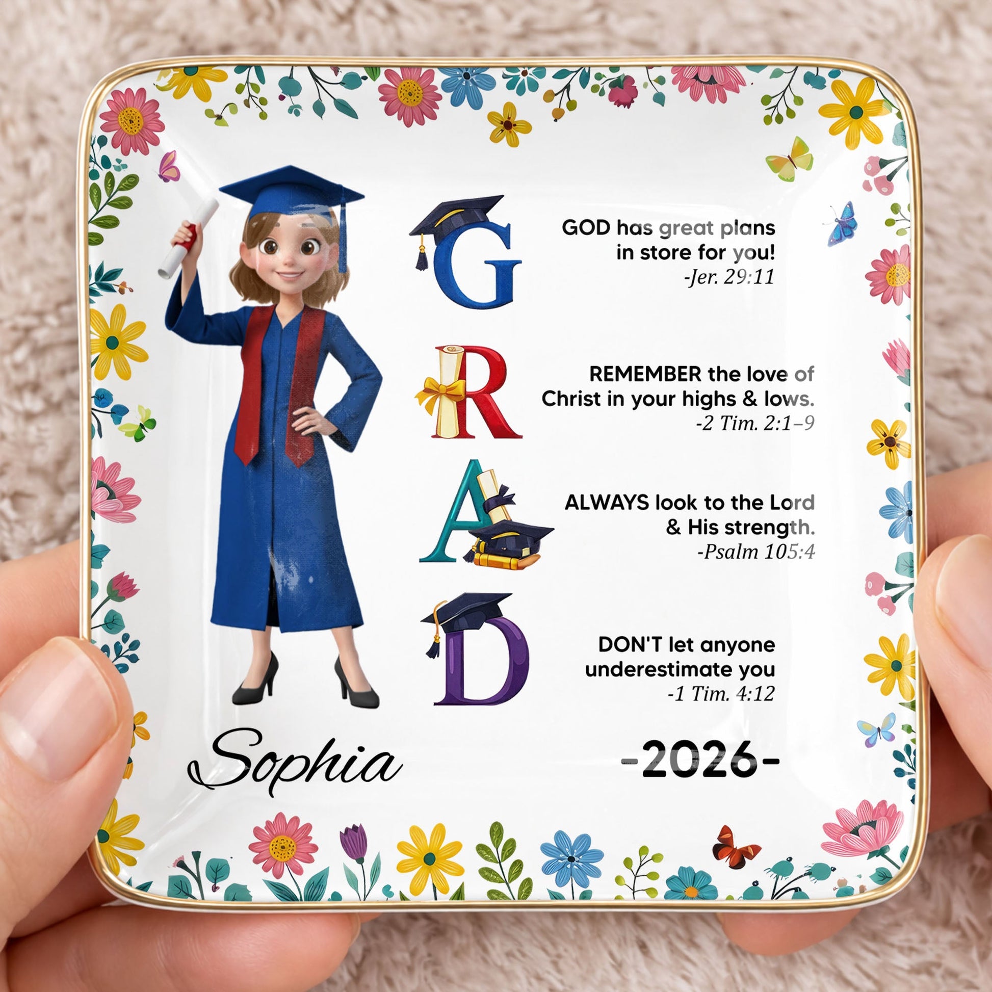 God Has Great Plans In Store For You - Personalized Jewelry Dish - Graduation Girl