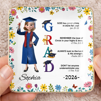 God Has Great Plans In Store For You - Personalized Jewelry Dish - Graduation Girl