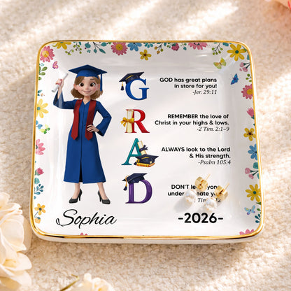 God Has Great Plans In Store For You - Personalized Jewelry Dish - Graduation Girl