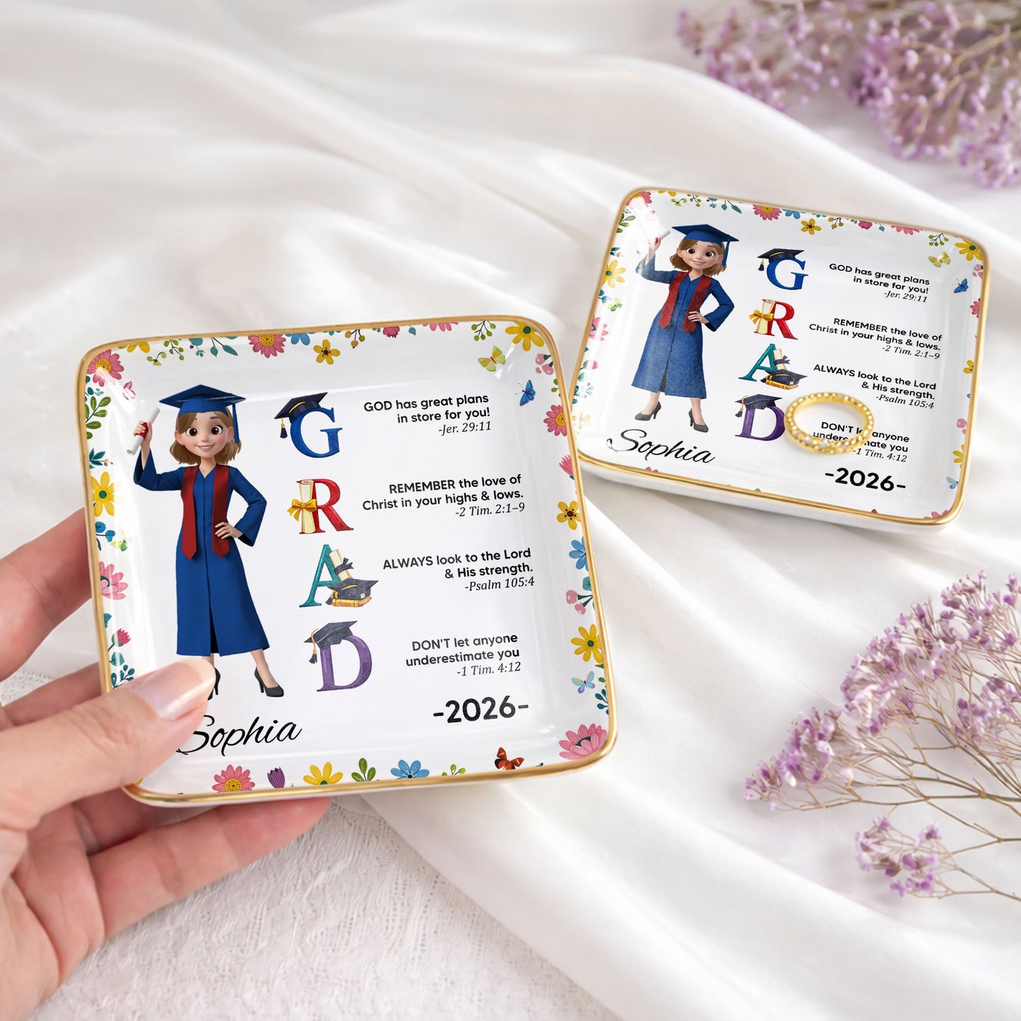 God Has Great Plans In Store For You - Personalized Jewelry Dish - Graduation Girl