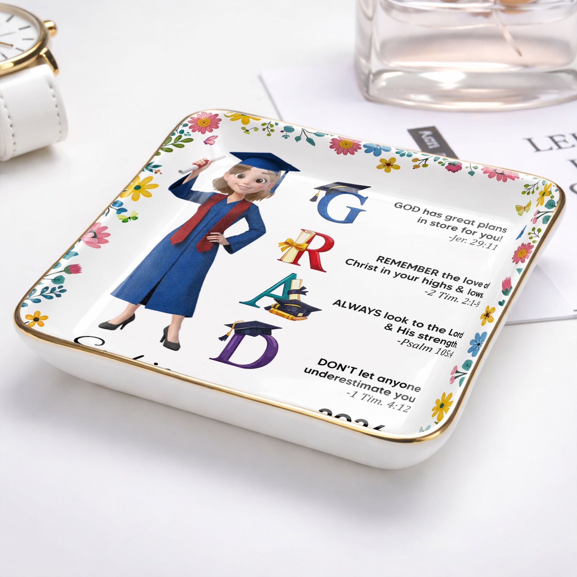 God Has Great Plans In Store For You - Personalized Jewelry Dish - Graduation Girl