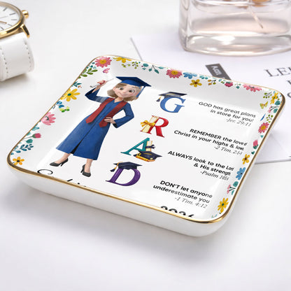 God Has Great Plans In Store For You - Personalized Jewelry Dish - Graduation Girl