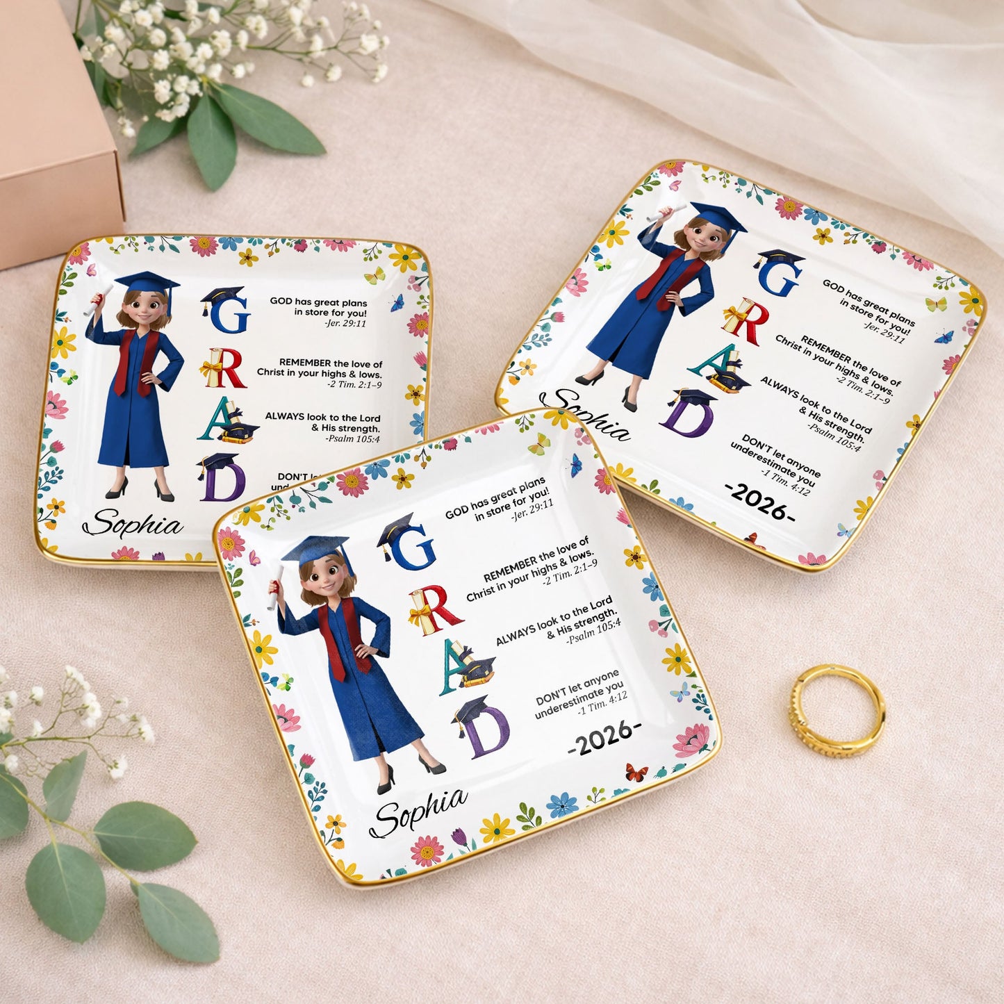 God Has Great Plans In Store For You - Personalized Jewelry Dish - Graduation Girl