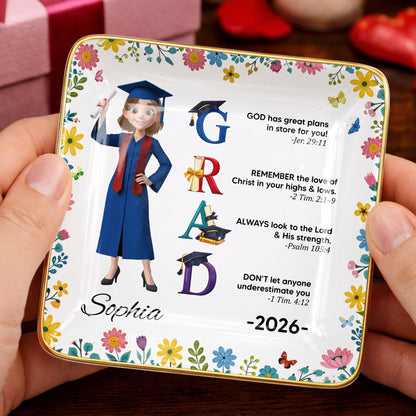 God Has Great Plans In Store For You - Personalized Jewelry Dish - Graduation Girl