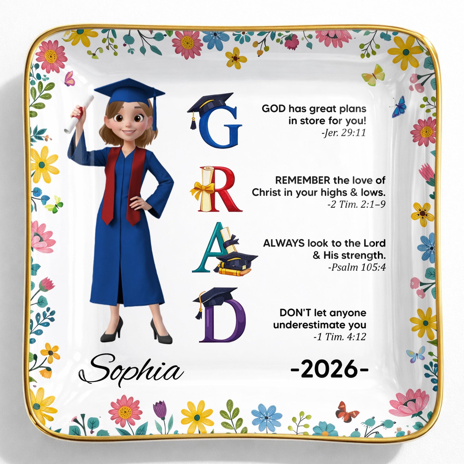 God Has Great Plans In Store For You - Personalized Jewelry Dish - Graduation Girl