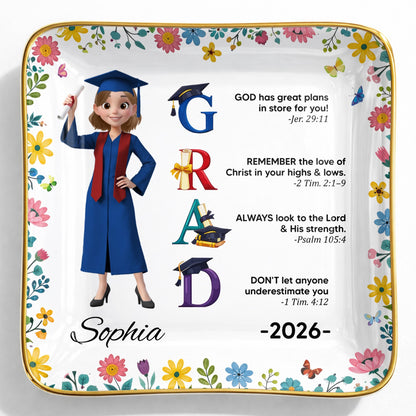 God Has Great Plans In Store For You - Personalized Jewelry Dish - Graduation Girl