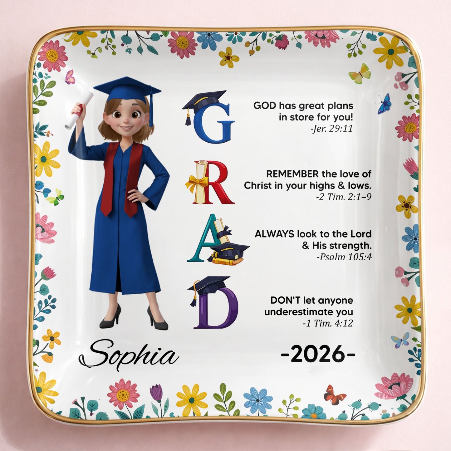 God Has Great Plans In Store For You - Personalized Jewelry Dish - Graduation Girl