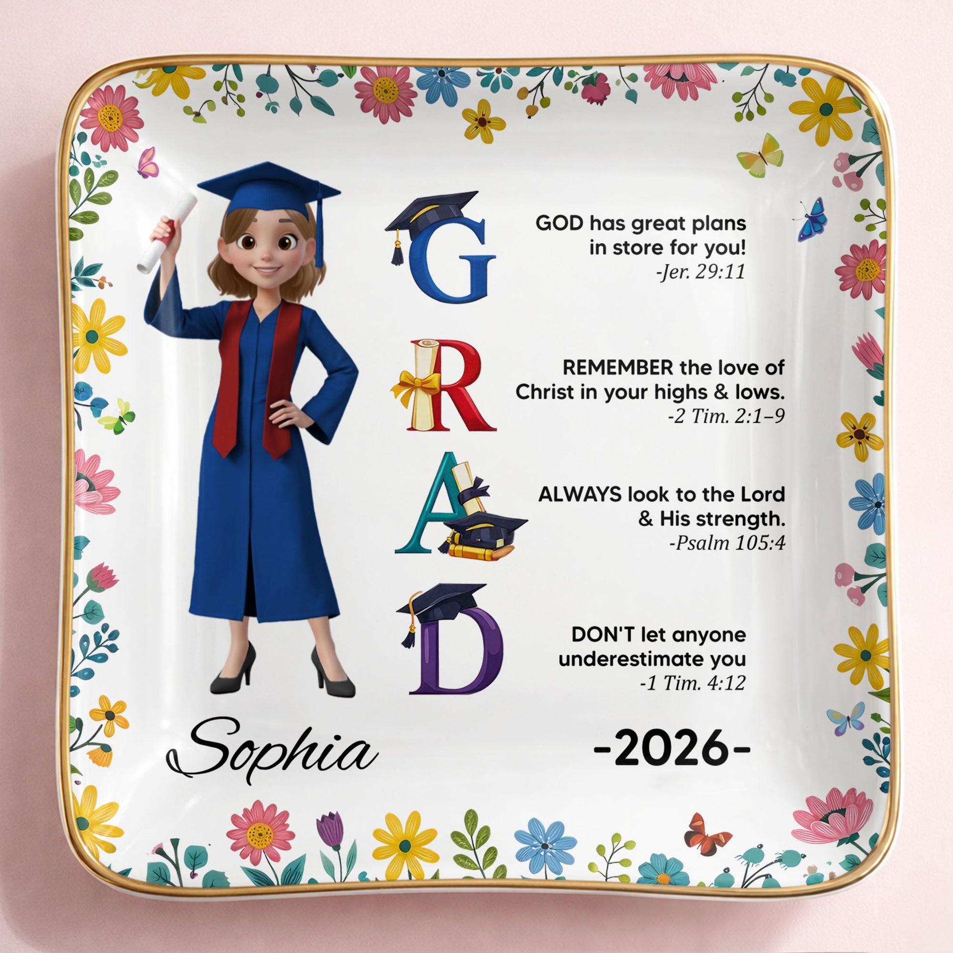 God Has Great Plans In Store For You - Personalized Jewelry Dish - Graduation Girl