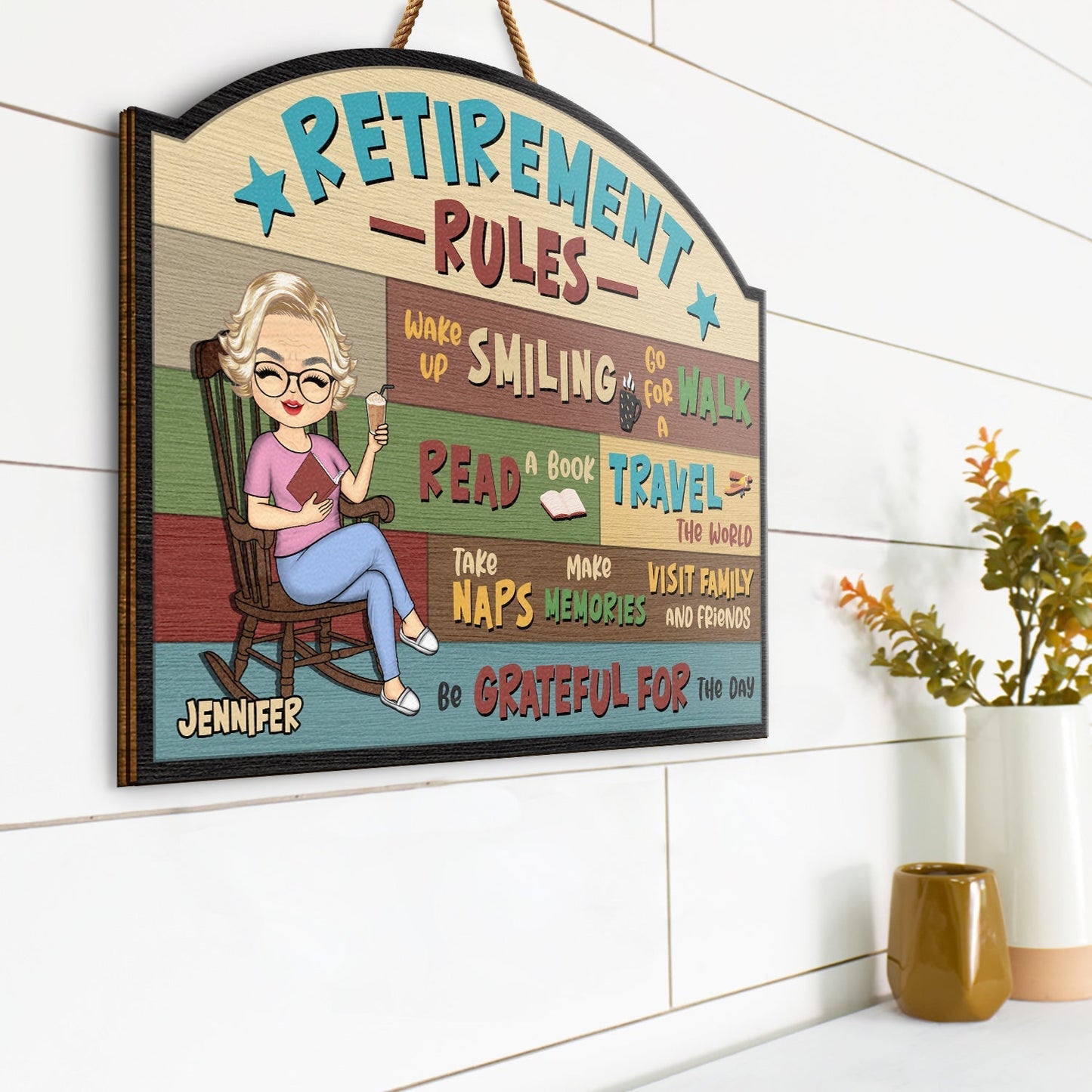 Retirement Rules - Personalized Wood Sign -  Gift For Father Mother Grandparents