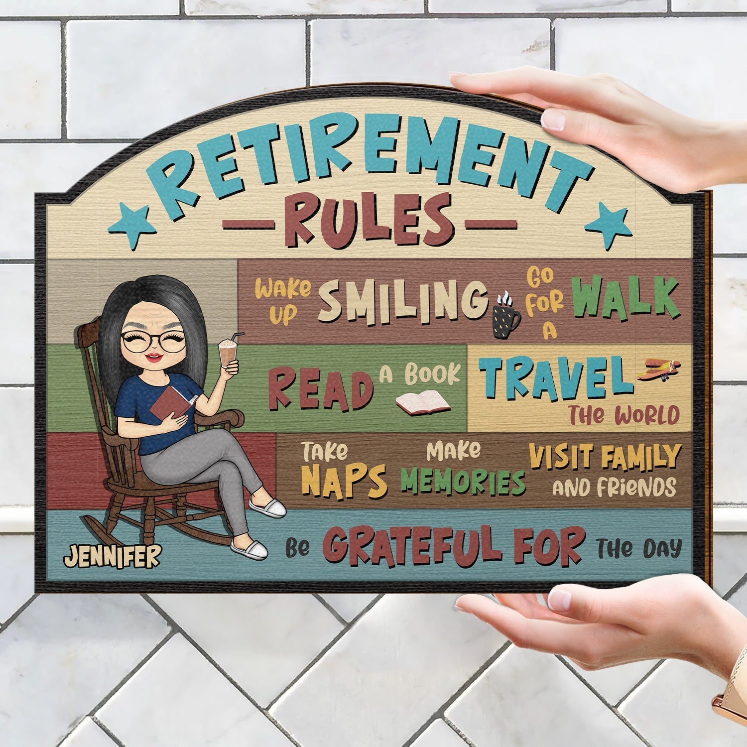 Retirement Rules - Personalized Wood Sign -  Gift For Father Mother Grandparents