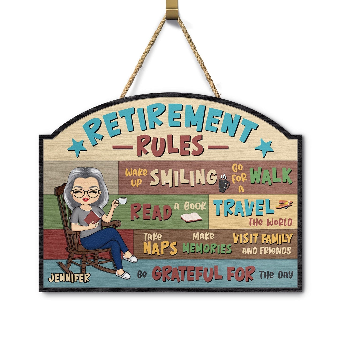 Retirement Rules - Personalized Wood Sign -  Gift For Father Mother Grandparents