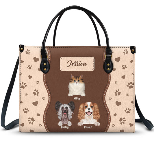 Custom Personalized Pet Portrait Leather Tote Bag for Cat & Dog Moms